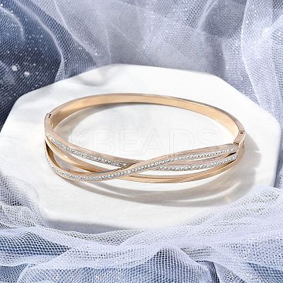 Ion Plating(IP) 304 Stainless Steel Polymer Clay Rhinestone Hinged Bangles for Women BJEW-A011-16RG-1