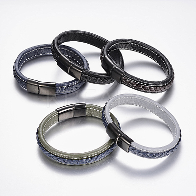 Braided Leather Cord Bracelets BJEW-H561-10-1