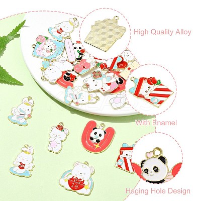 34Pcs 17 Styles Valentine's Day Alloy Enamel Pendants FIND-CJ0002-98-1