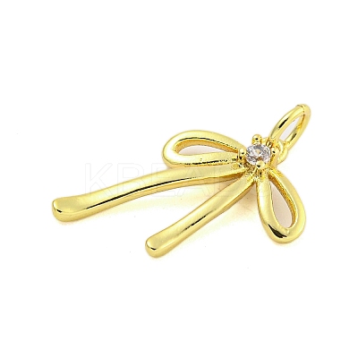 Bowknot Rack Plating Brass Micro Pave Clear Cubic Zirconia Pendants KK-U021-10G-01-1