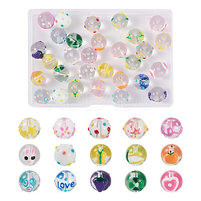 30Pcs 15 Style Transparent Glass Enamel Beads GLAA-KS0001-09-1