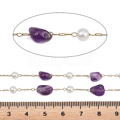 Natural Amethyst Nuggets & 316 Stainless Steel Handmade Link Chains CHS-K021-14G-08-1