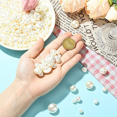About 660 Pcs 330G 11 Styles 1-Hole ABS Plastic Imitation Pearl Buttons BUTT-CJ0001-08-1