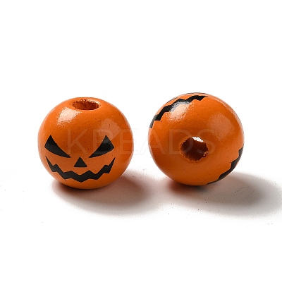 Printed Black Jack O Lantern Round Wood European Beads LS-WOOD-K007-03-1