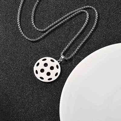 201 Stainless Steel Pickleball Pendant Box Chain Necklaces for Women Men NJEW-H050-01A-P-1