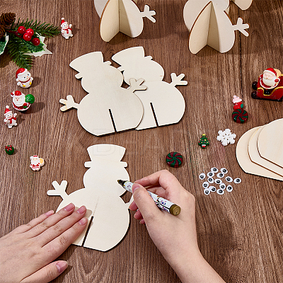 6Pcs Christmas Unfinished Wooden Snowman Ornaments WOOD-SP0001-72-1