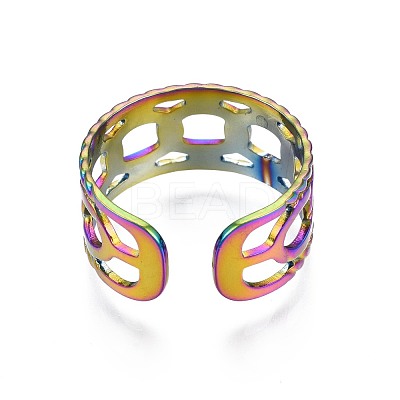 304 Stainless Steel Curb Chain Shape Cuff Ring RJEW-N038-084-1