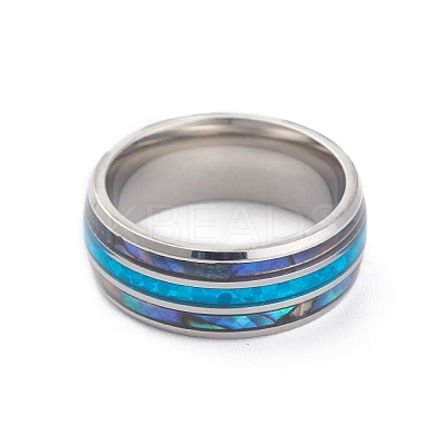 304 Stainless Steel Paua Shell Cuff Ring for Women LS-RJEW-M014-01P-B-1