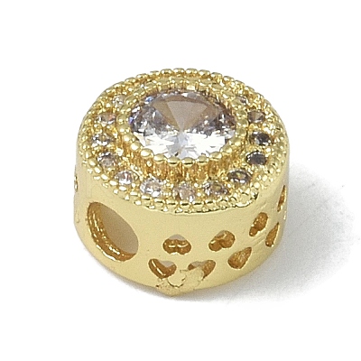 Rack Plating Brass Micro Pave Clear Cubic Zirconia Beads KK-A220-05G-1