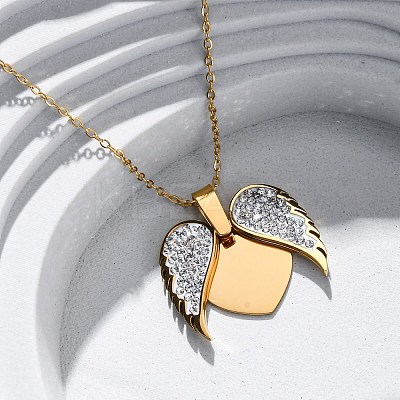 304 Stainless Steel Polymer Clay Rhinestones Wing Openable Pendant Necklaces for Women NJEW-Z065-14G-03-1