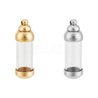 2Pcs 2 Colors Column 304 Stainless Steel Glass Bottle Pendants STAS-UN0059-03-1