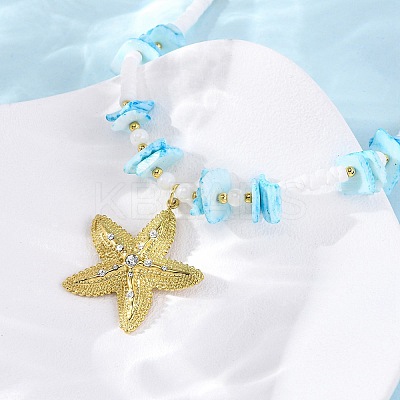 Starfish 304 Stainless Steel Pendant Necklaces NJEW-L465-05G-1