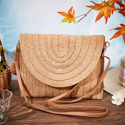 Women's Straw Knitted Bag AJEW-WH0348-18-1
