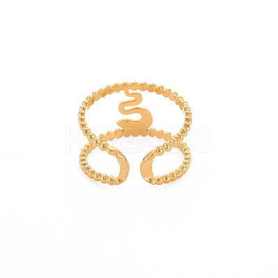 Ion Plating(IP) 304 Stainless Steel Snake Wide Open Cuff Ring for Women RJEW-S405-239G-1