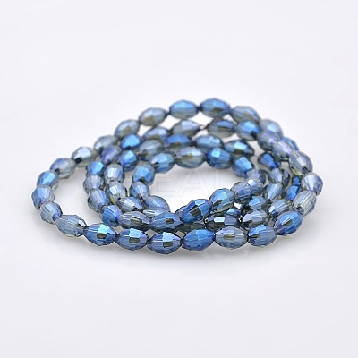 Full Rainbow Plated Glass Faceted Rice Beads Strands GLAA-A030A-FR03-1