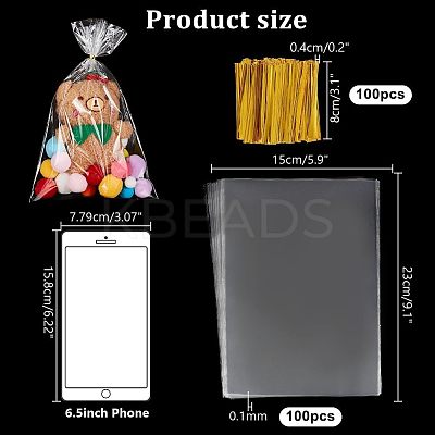 100Pcs Rectangle Transparent Plastic Bags ABAG-PH0001-50B-1