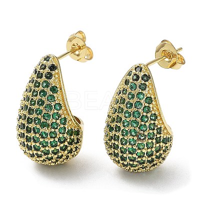Cubic Zirconia Teardrop Stud Earrings EJEW-H137-01G-03-1