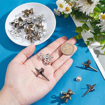 8Pcs 4 Style 4 Pointed Star & Bear Alloy Adjustable Jean Button Pins AJEW-DR0001-33-1