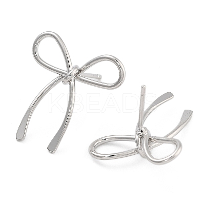 Bowknot Brass Stud Earrings for Women EJEW-S216-04C-P-1