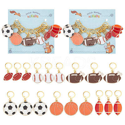 Sports Theme Rugby/Football/Basketball/Baseball Pendant Stitch Markers HJEW-AB00428-1