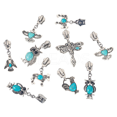 14Pcs 7 Styles Alloy & Synthetic Turquoise Zipper Sliders HJEW-TAC0101-1