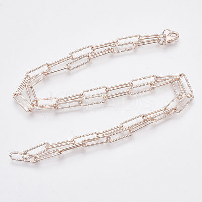 Brass Textured Paperclip Chain Necklace Making MAK-S072-01B-RG-1