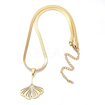 Ginkgo Leaf 201 Stainless Steel Herringbone Chains Pendant Necklaces NJEW-K253-36G-1