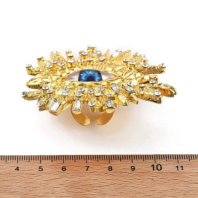 Alloy Rhinestone Open Cuff Rings RJEW-A057-03G-1