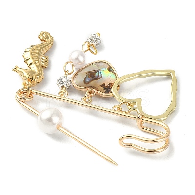 Heart with Sea Horse/Shell/Starfish Pendant Kilt Pins JEWB-BR00121-1