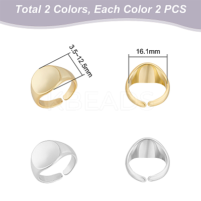4Pcs 2 Colors Brass Flat Round Signet Ring RJEW-UN0002-60-1