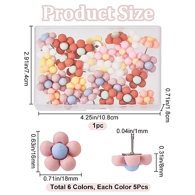 30Pcs 6 Colors Iron Push Pins AJEW-CP0005-74-1