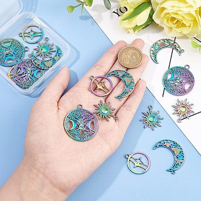 16Pcs 4 Style Rainbow Color Alloy Pendants PALLOY-FH0001-82-1