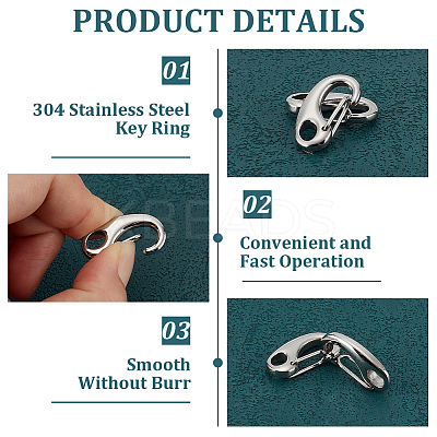 304 Stainless Steel Key Ring Connection Clasps Belt Clip for Keys STAS-PH0002-24P-1