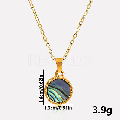 Stylish 304 Stainless Steel Pave Natural Paua Shell Flat Round Pendant Necklaces Simple Design Jewelry DP7329-3-1