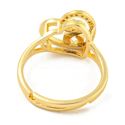 Heart with Letter Rack Plating Brass Micro Pave Cubic Zirconia Adjustable Rings for Women RJEW-I105-06G-S-1