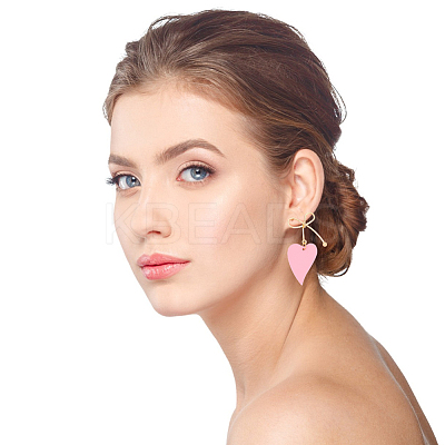 5 Pairs 5 Colors  Alloy Bowknot with Heart Dangle Stud Earrings EJEW-AN0003-59-1