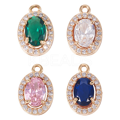 4Pcs 4 Colors Brass Micro Pave Cubic Zirconia Pendants KK-TA0002-58-1
