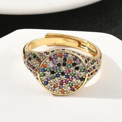 Brass Micro Pave Cubic Zirconia Cuff Rings for Women RJEW-A069-13G-01-1