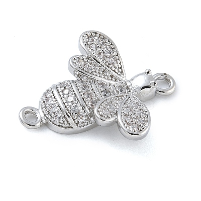Rack Plating Brass Micro Pave Clear Cubic Zirconia Bee Connector Charms KK-A234-072P-1