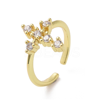 Brass Micro Pave Clear Cubic Zirconia Open Cuff Ring for Woman RJEW-M165-02B-G-1