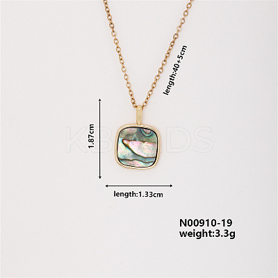 Fashionable Brass Pave Clear Cubic Zirconia & Paua Shell Cable Square Chain Pendant Necklace for Women SG5558-3-1