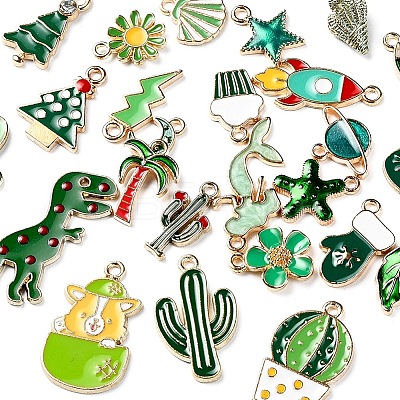 26Pcs 26 Style Light Gold Alloy Enamel Pendants ENAM-YW0001-79-1