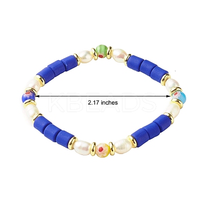 5Pcs 5 Style Handmade Polymer Clay Stretch & Brass Beaded & Alloy Link Chain Bracelets Set BJEW-SZ0001-66D-1