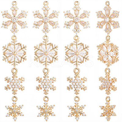 16Pcs 4 Styles Christmas Brass Micro Pave Cubic Zirconia Pendants KK-SC0006-95-1