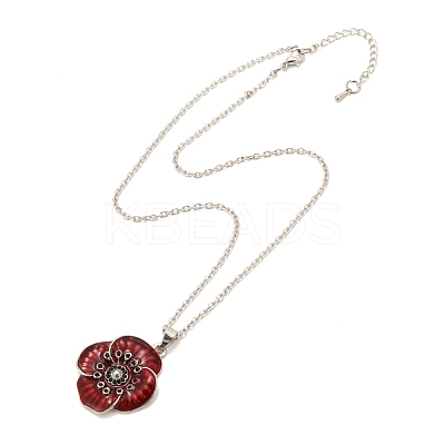 Alloy Poppy Flower Pendant Necklaces NJEW-B080-02P-1