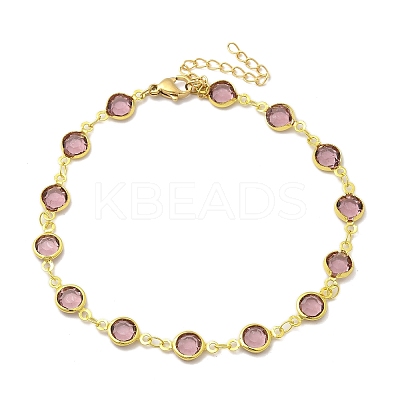 304 Stainless Steel Flat Round Acrylic Rhinestone Cup Chain Anklets for Women LS-AJEW-B031-02G-01-1