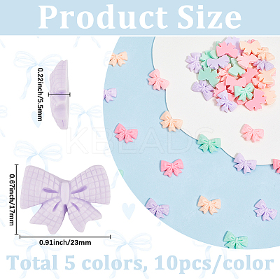 50Pcs 5 Colors Resin Cartoon Bowknot Cabochons FIND-SC0019-58-1