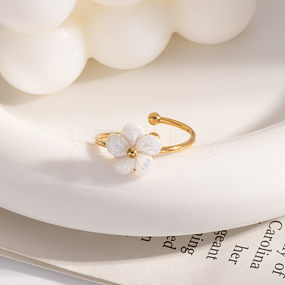 Fashion Stainless Steel Flower Cuff Rings for Women WL9140-2-1