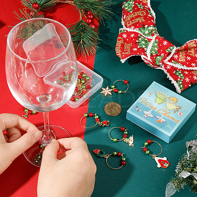 14Pcs Christmas Theme Alloy Enamel Wine Glass Charms AJEW-SC0002-05-1
