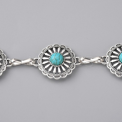 Synthetic Turquoise Flower Link Chains Belt AJEW-WH0258-427-1